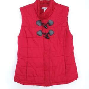 Liz Claiborne Puffer Vest Red Large Women, Sleeveless Jacket, Toggle Buttons